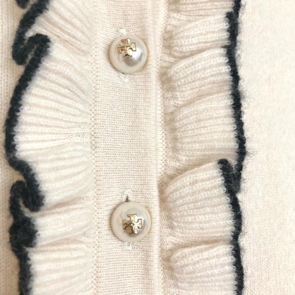 TORY BURCH Emily Cashmere Pullover Sweater Ruffle Pearl Buttons - Picture 7 of 12